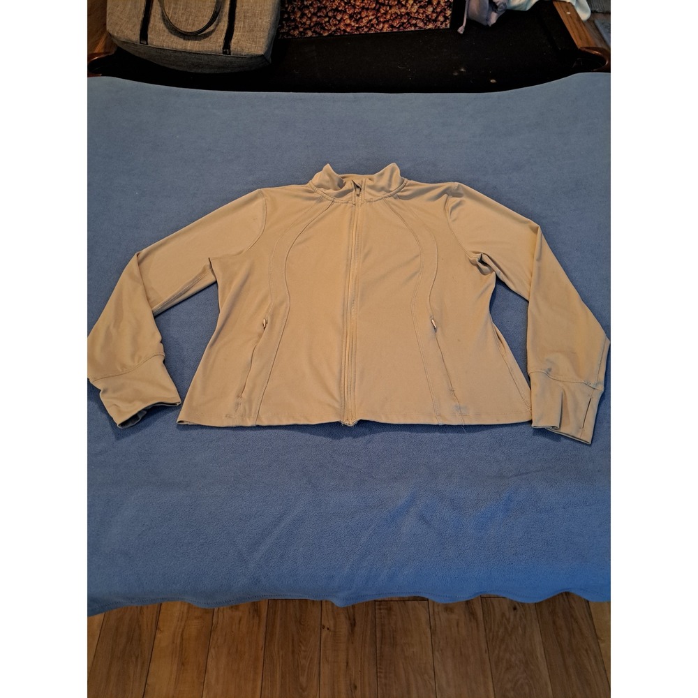 Danskin Now Womens Tan Beige Full Zip Athletic Jacket Thumbholes Size Lg 12/14